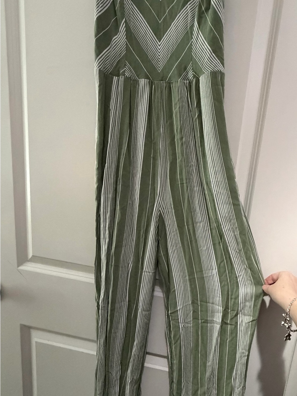 Striped Olive Green Wide-Leg Jumpsuit
